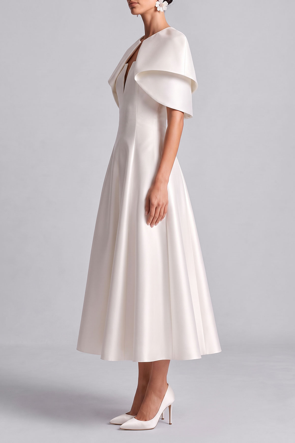 Cynthia Cape Satin A‑Line Maxi Dress