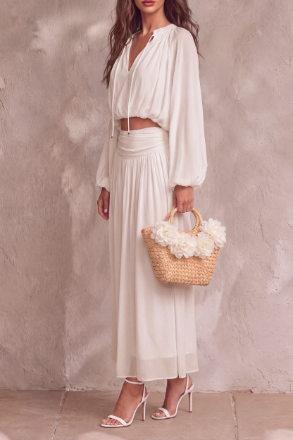 Dahlia Ruched Tie Up Mesh Skirt Set