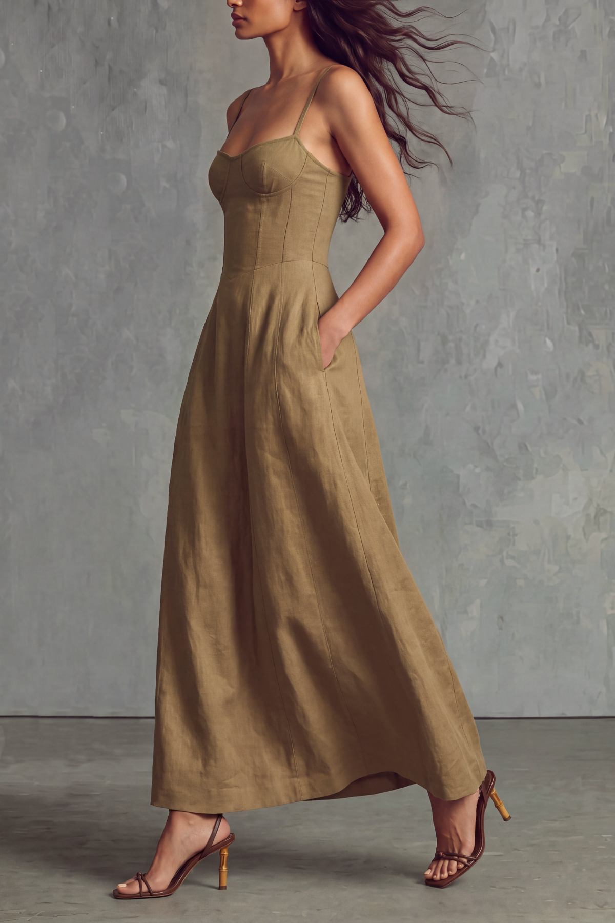 Daisy Spaghetti Square Neck Midi Dress
