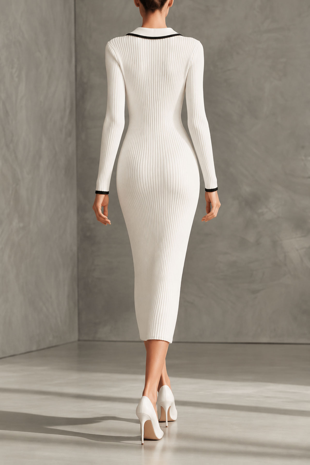 Damaris Lapel Collar Button Knit Midi Dress