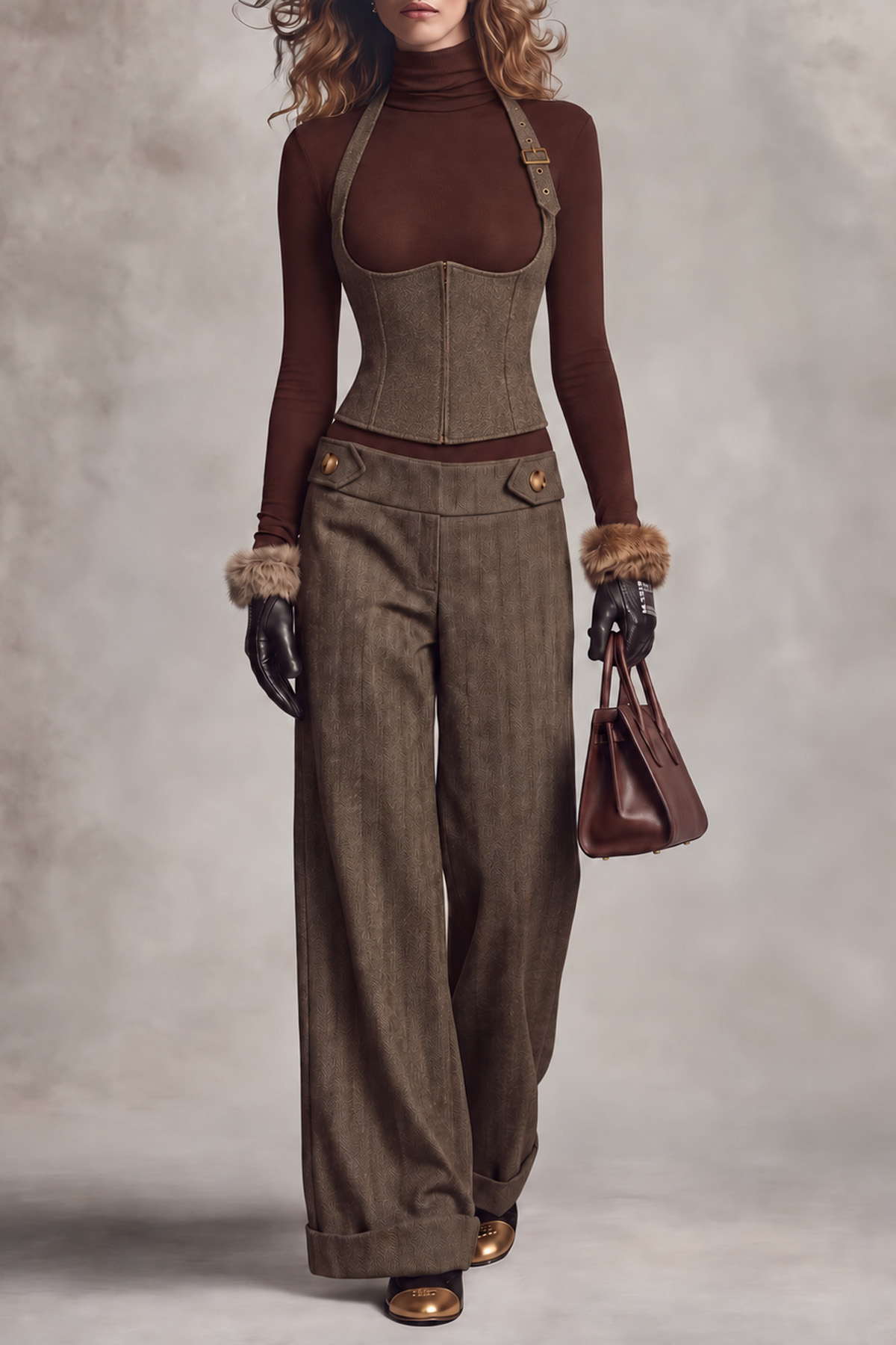Daria Halter Neck Zipper Pants Set