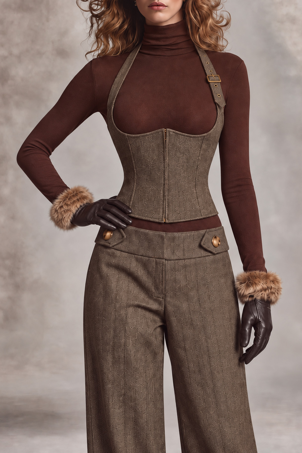 Daria Halter Neck Zipper Pants Set
