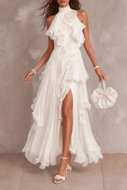 Davina Ruffled Layers Slit Midi Dress