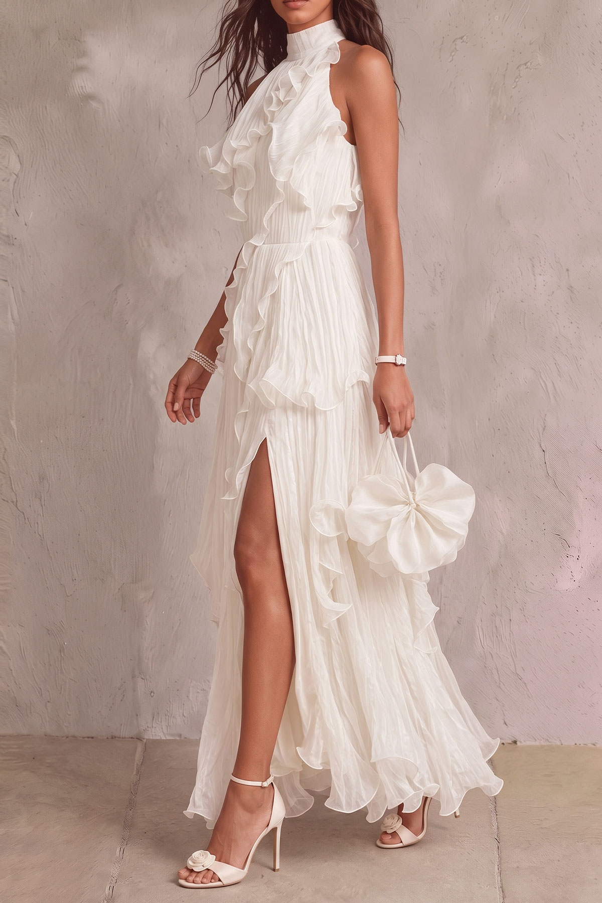Davina Ruffled Layers Slit Midi Dress