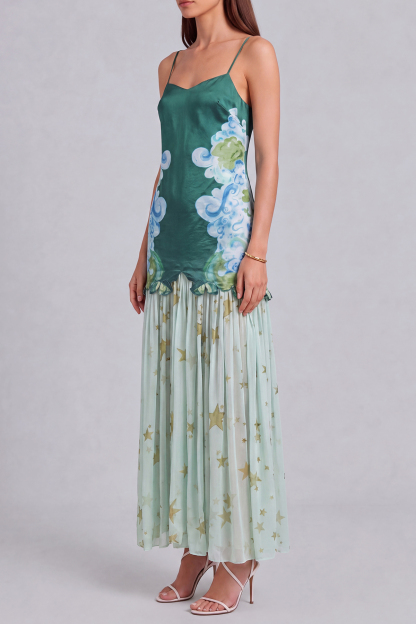 Delilah Spaghetti Print Ruched Maxi Dress