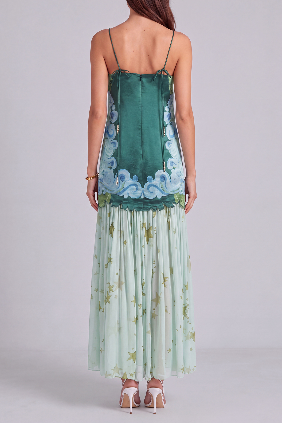 Delilah Spaghetti Print Ruched Maxi Dress