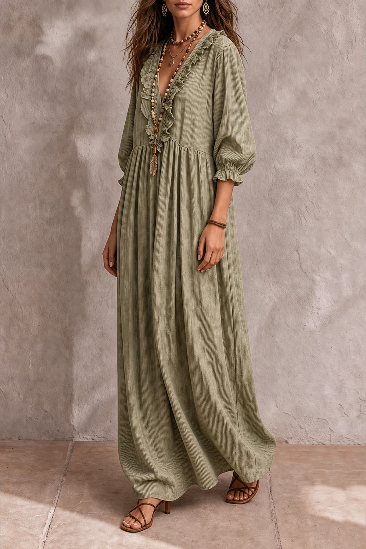 Deloire Plunge Neck Stripe Maxi Dress