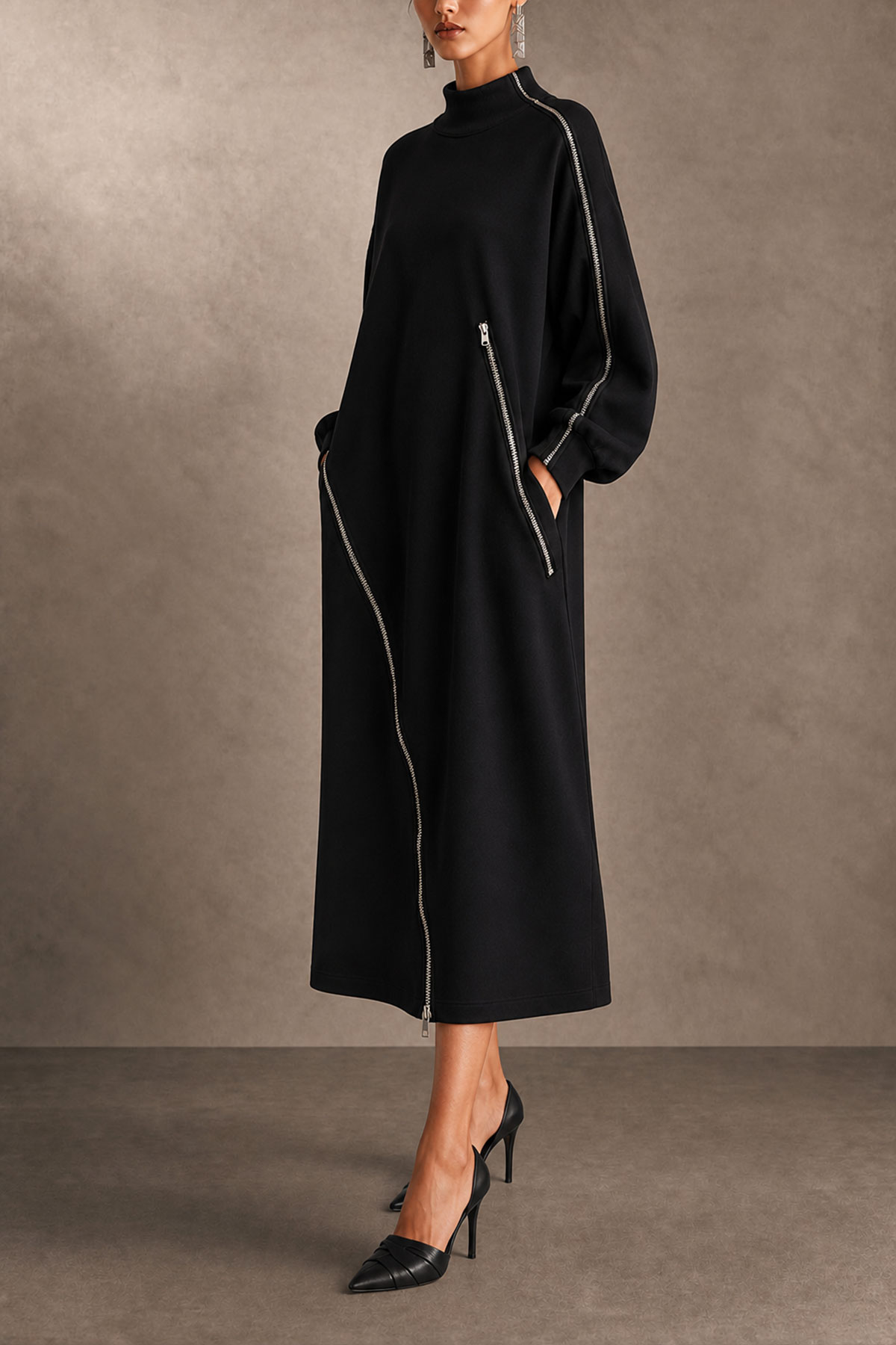 Delphine High Neck Zipper Midi Dress