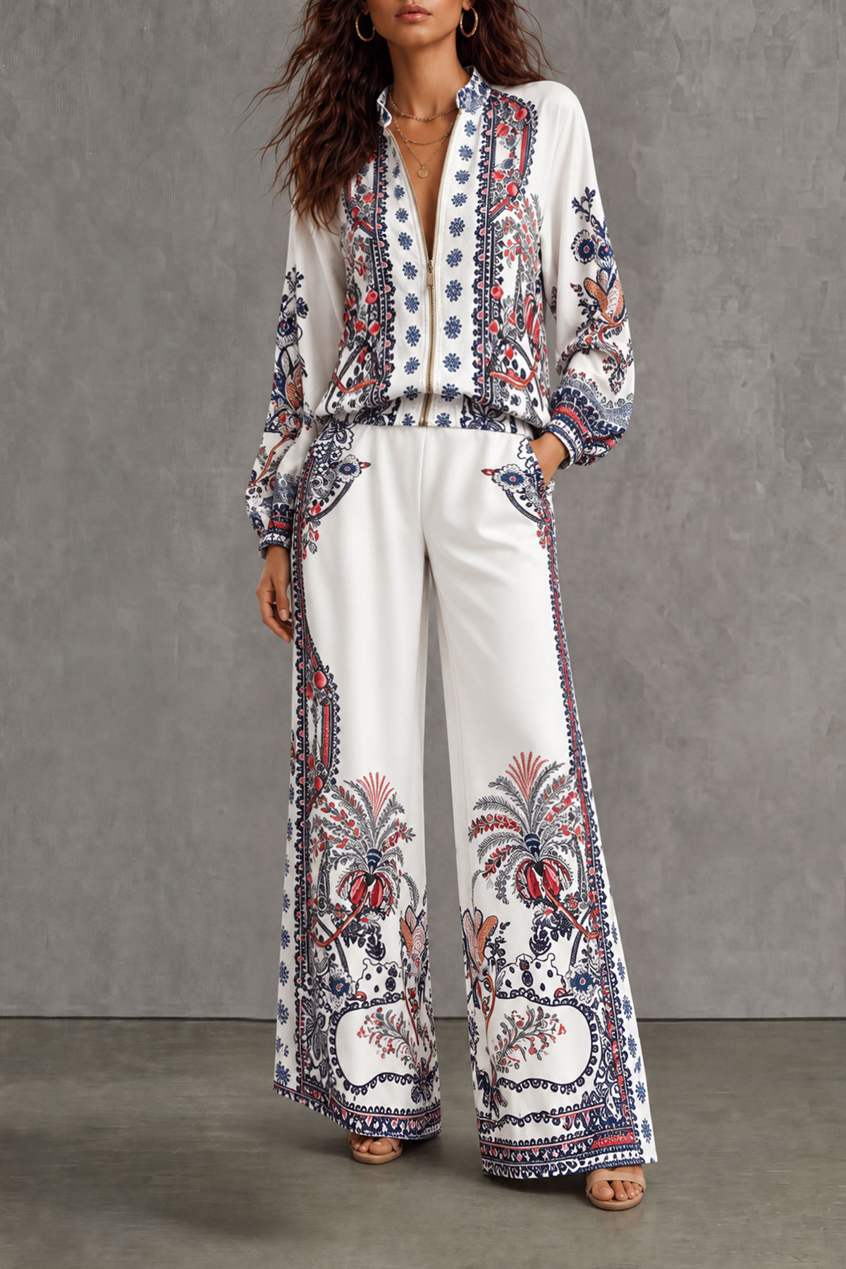 Demi Floral Print Zipper Pants Set