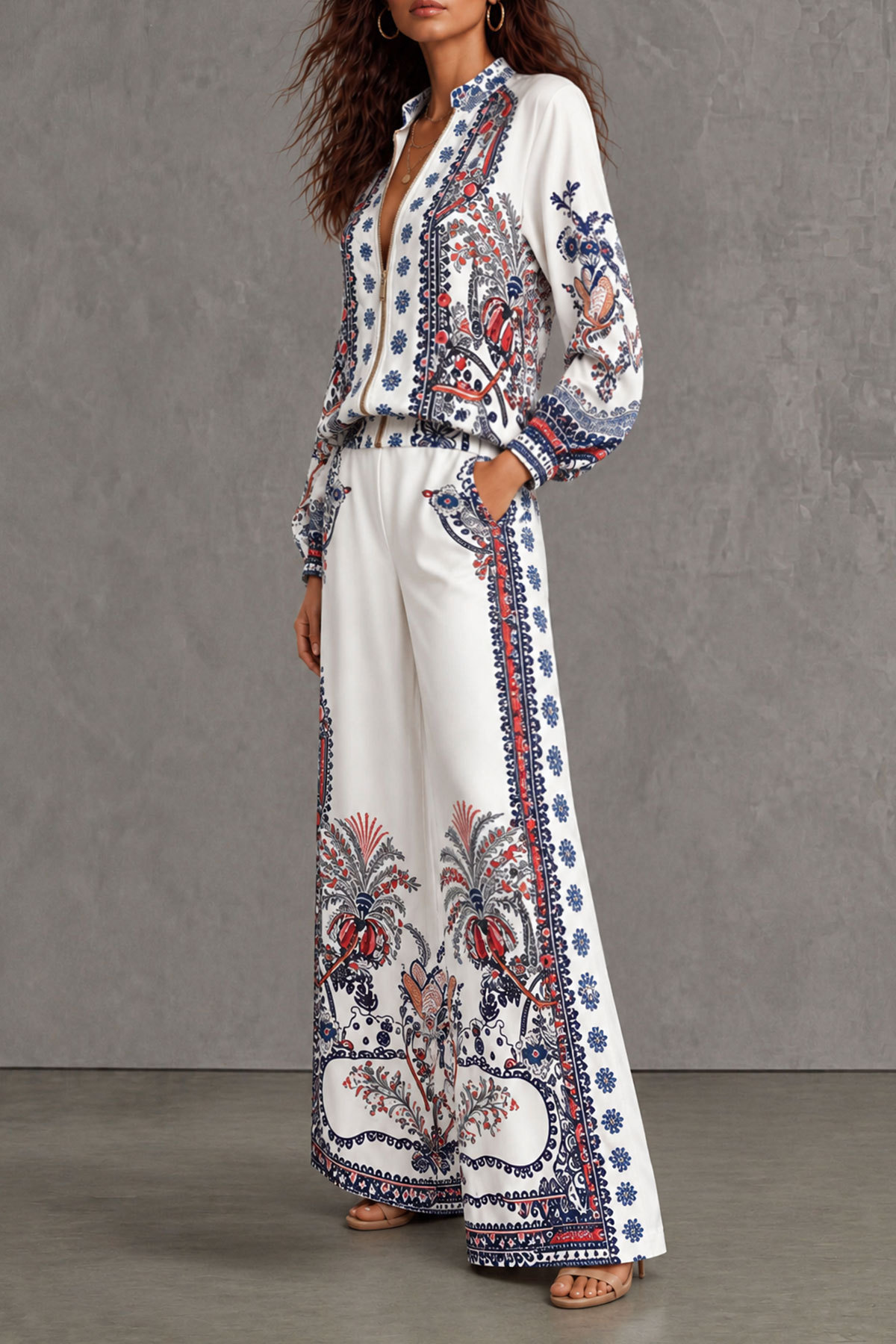 Demi Floral Print Zipper Pants Set