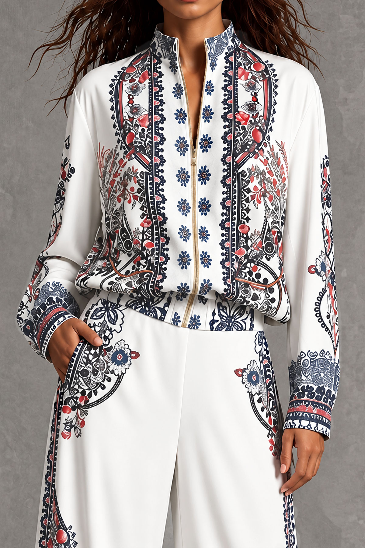 Demi Floral Print Zipper Pants Set