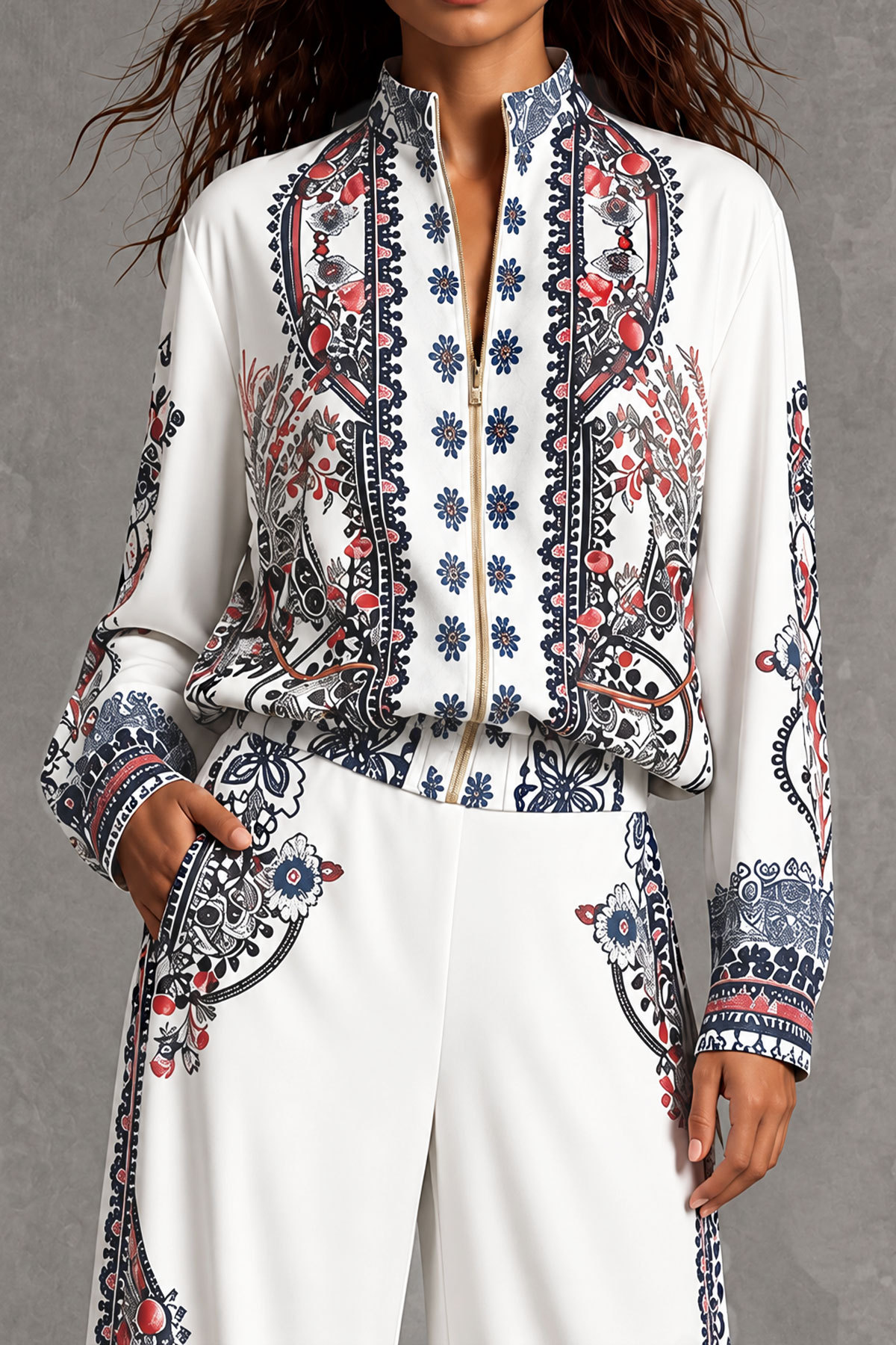 Demi Floral Print Zipper Pants Set