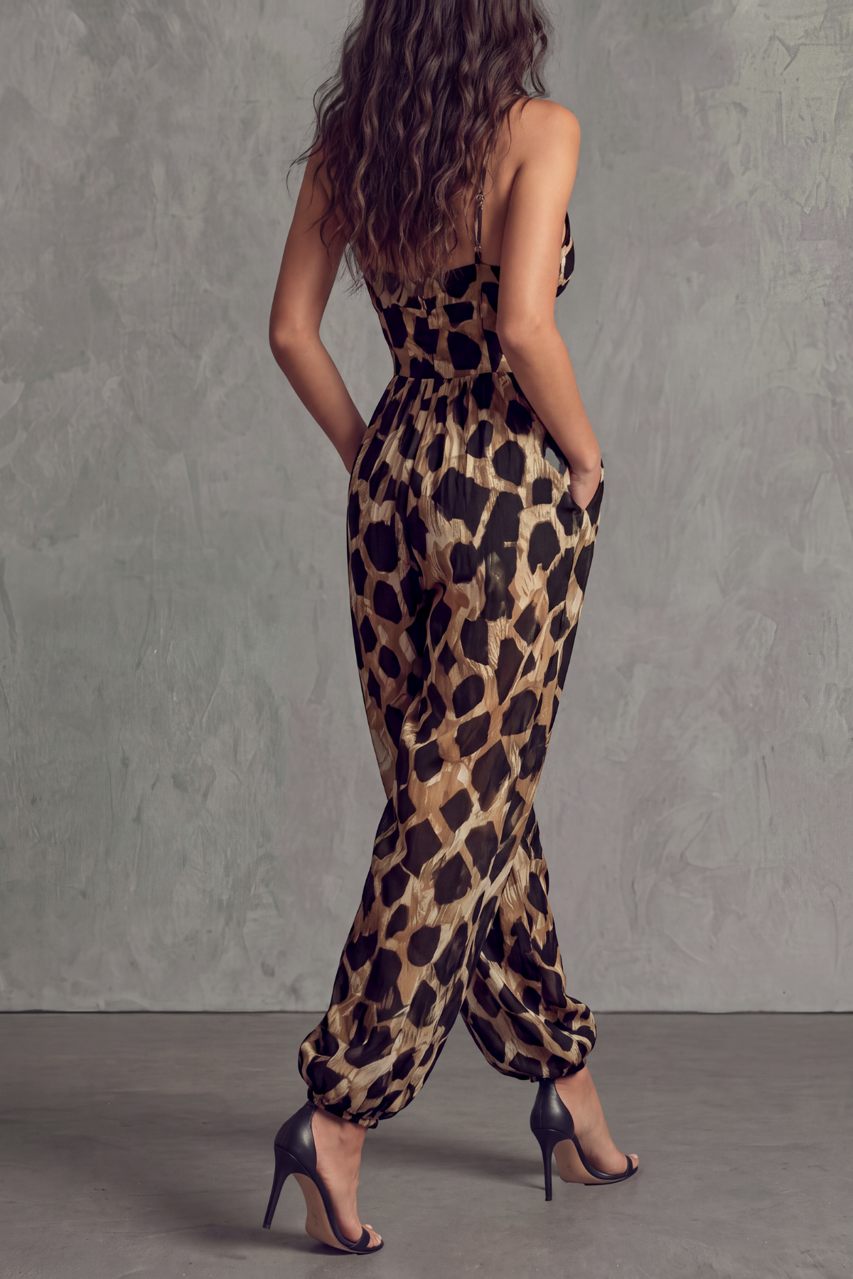 Draxia Plunge Neck Knot Leopard Print Jumpsuit