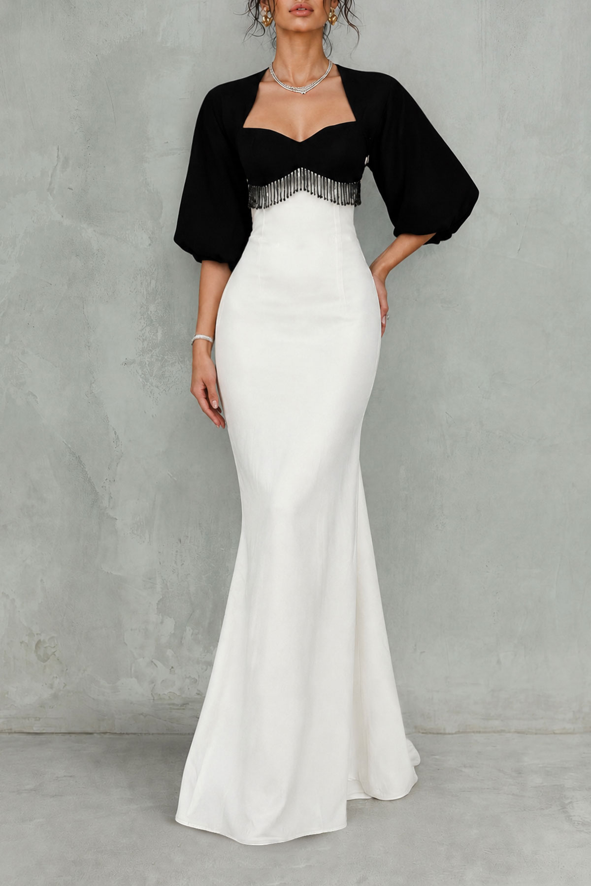 Eira Puff Sleeve Fringe Maxi Dress
