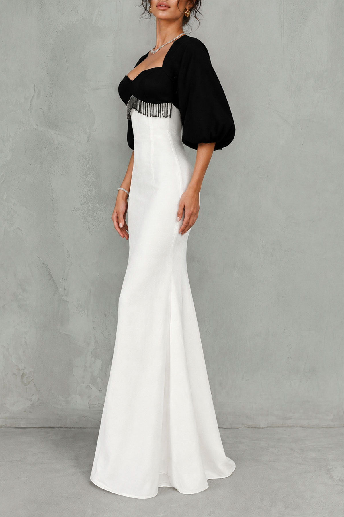 Eira Puff Sleeve Fringe Maxi Dress