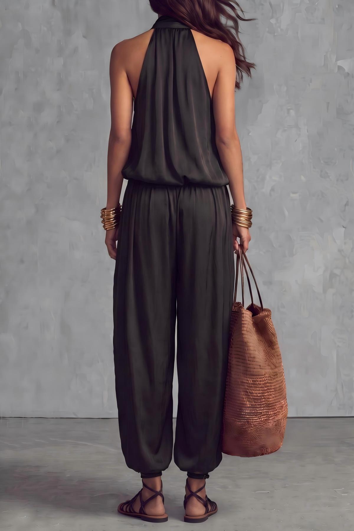 Elava Sleeveless Draped Pants Set 