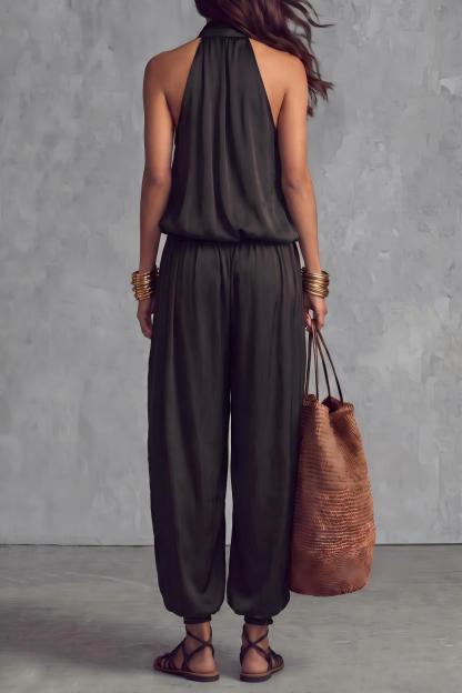 Elava Sleeveless Draped Pants Set 