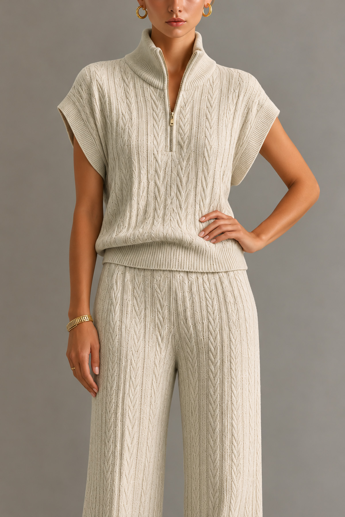 Eleri High Neck Zipper Knit Pants Set