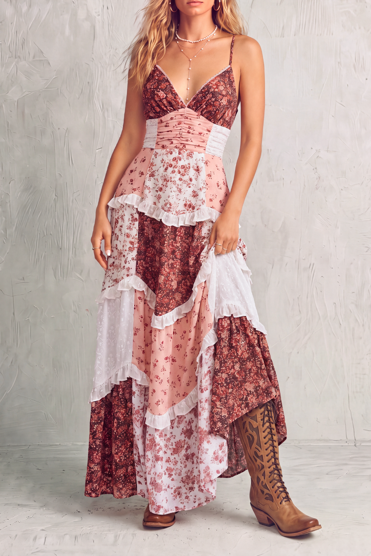 Elise Patchwork Floral Maxi Dress