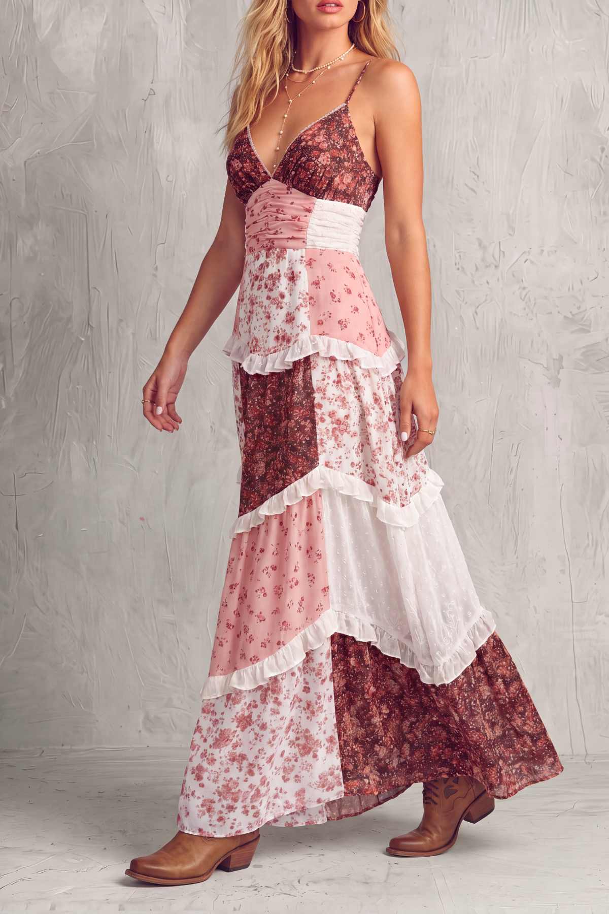 Elise Patchwork Floral Maxi Dress
