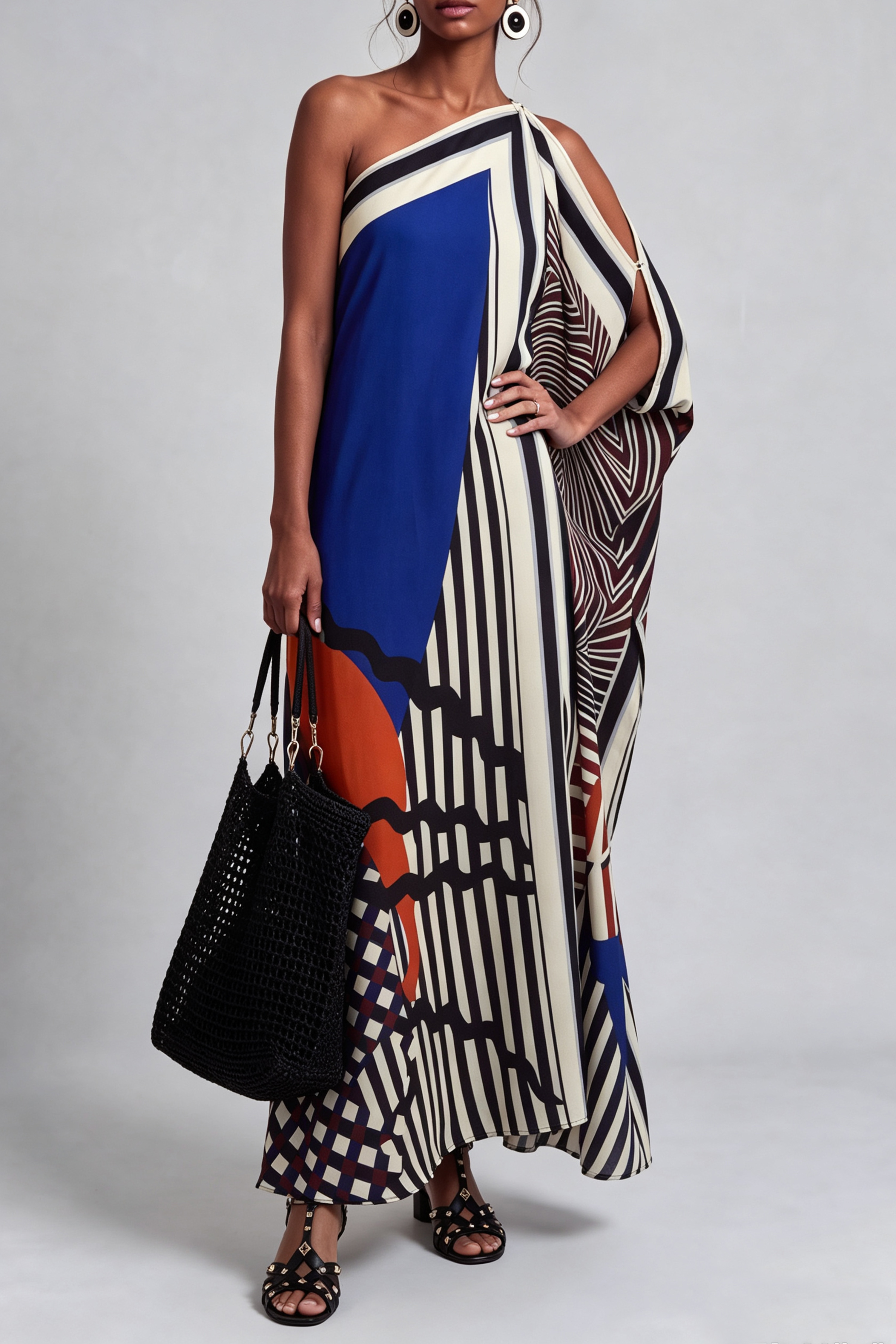 Elissa One Shoulder Print Midi Dress