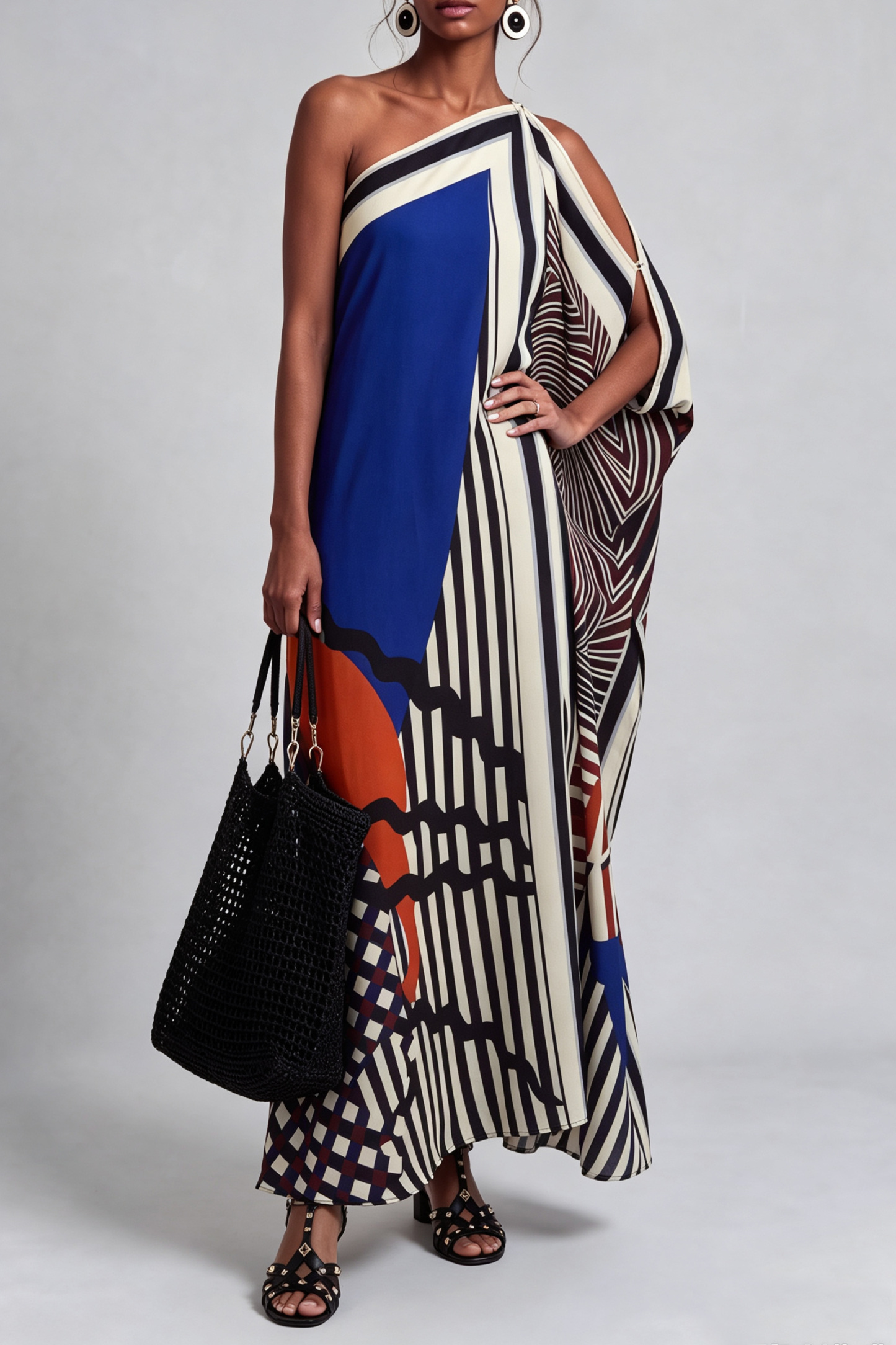 Elissa One Shoulder Print Midi Dress
