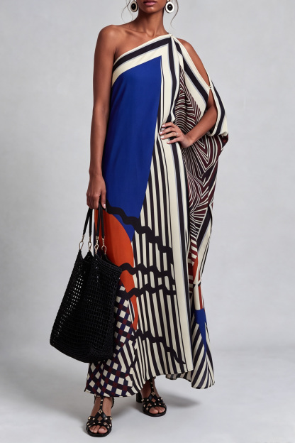 Elissa One Shoulder Print Midi Dress