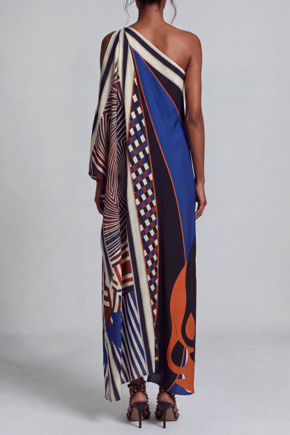 Elissa One Shoulder Print Midi Dress