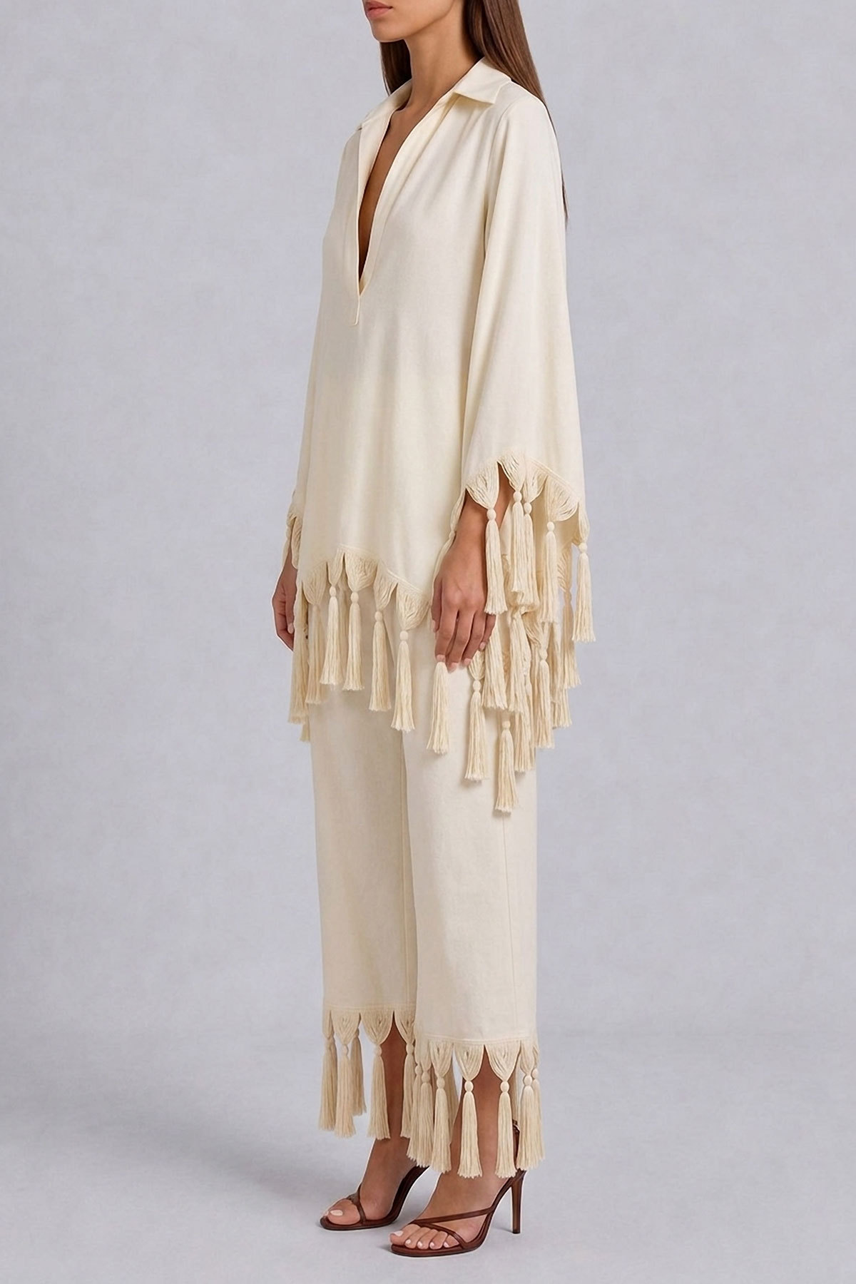 Ella Batwing Sleeve Fringe Pants Set