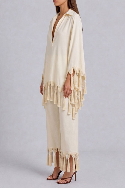 Ella Batwing Sleeve Fringe Pants Set