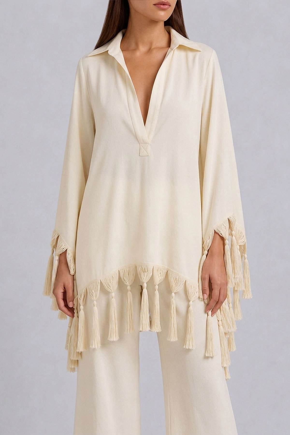 Ella Batwing Sleeve Fringe Pants Set