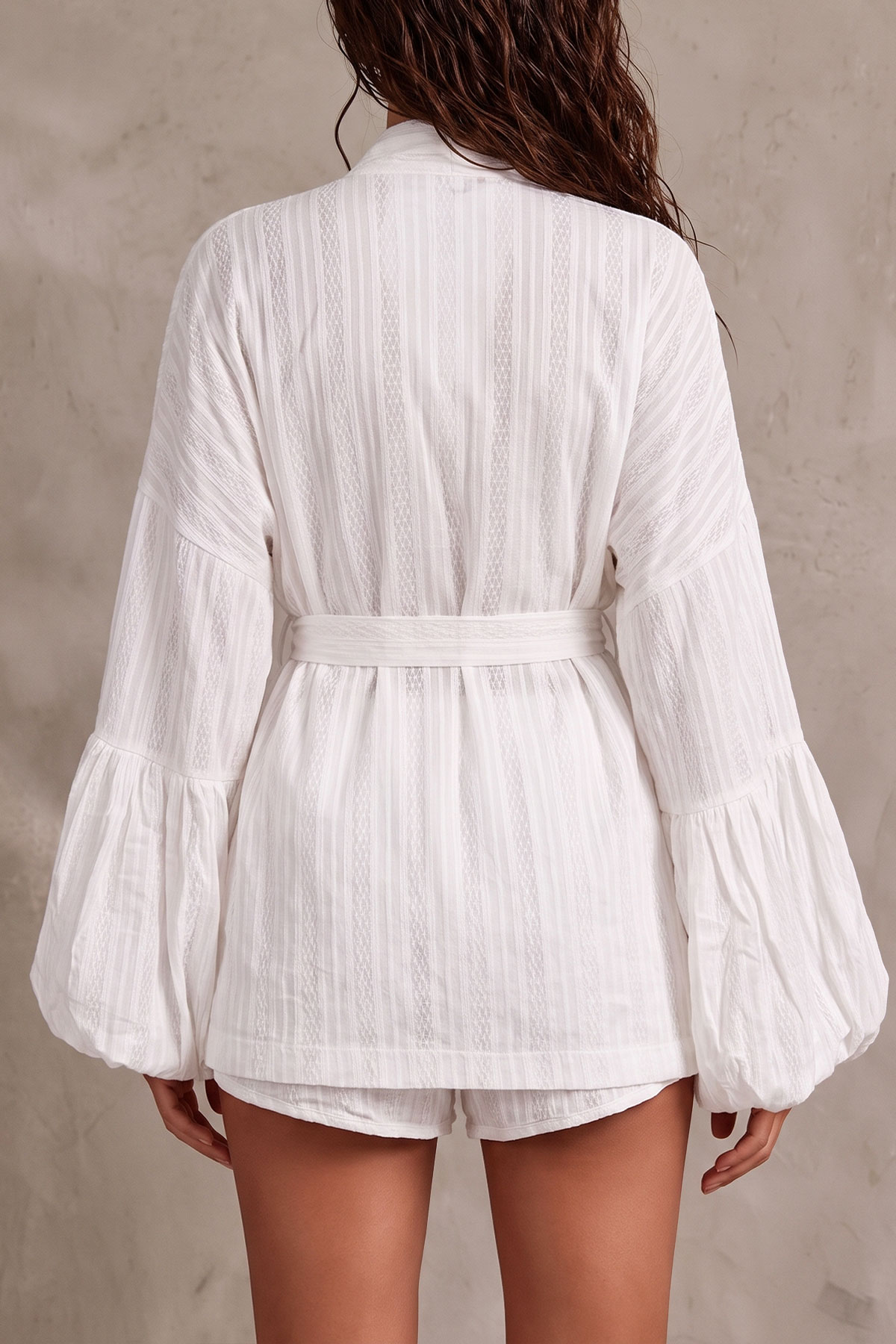 Elora Stripe Open Front Tie Up Shorts Set