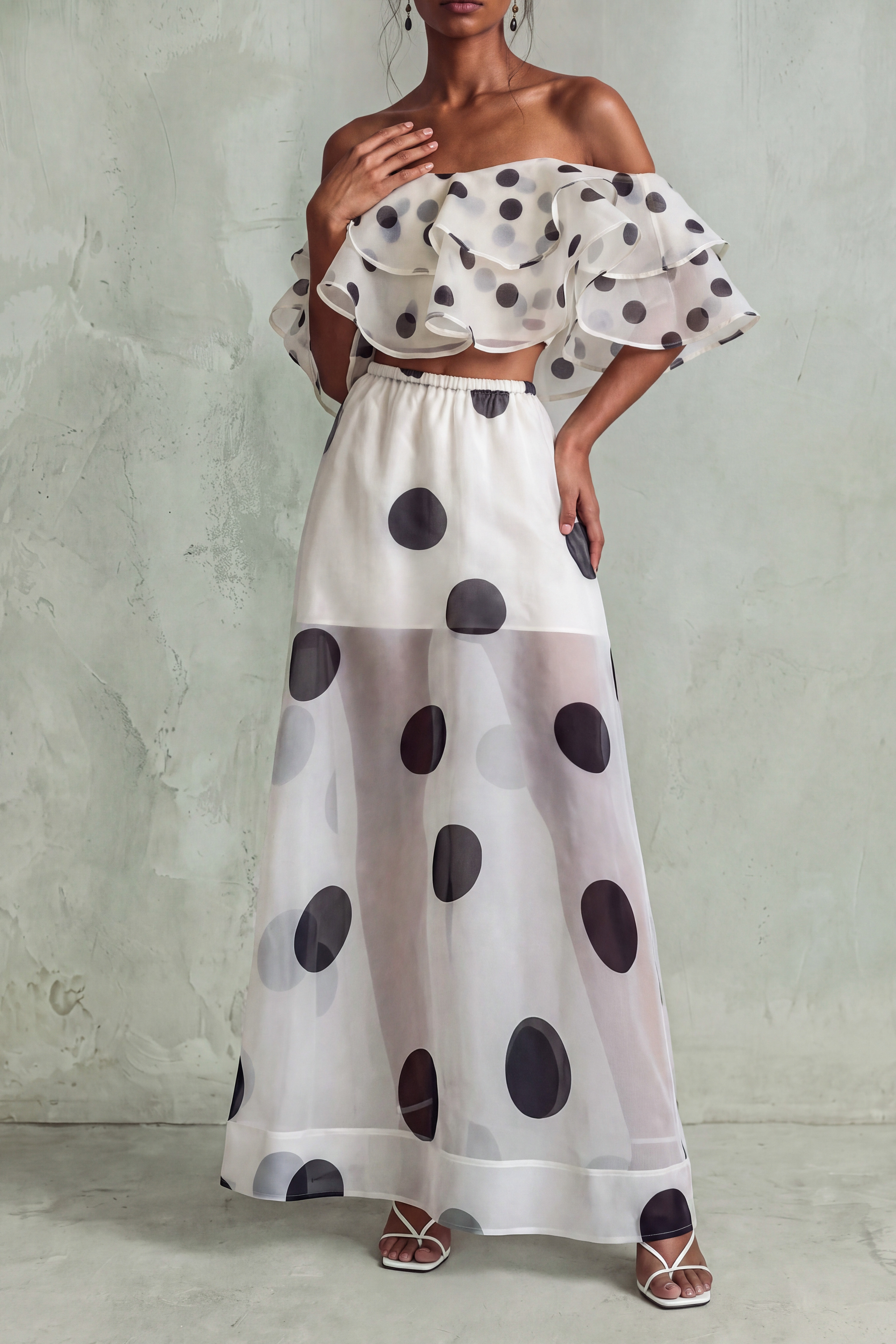 Elowen Off Shoulder Polka Dot Skirts Set