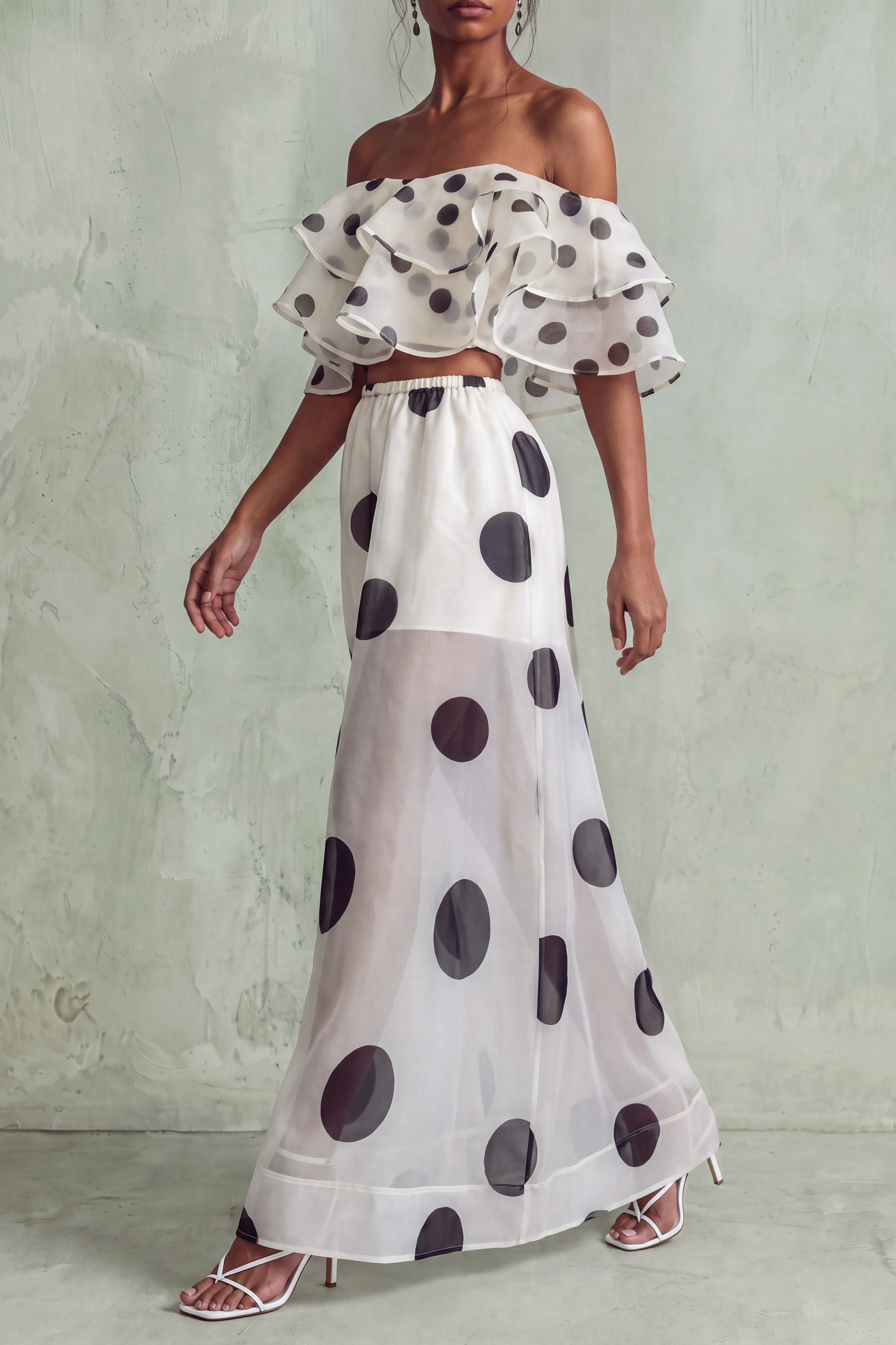 Elowen Off Shoulder Polka Dot Skirts Set