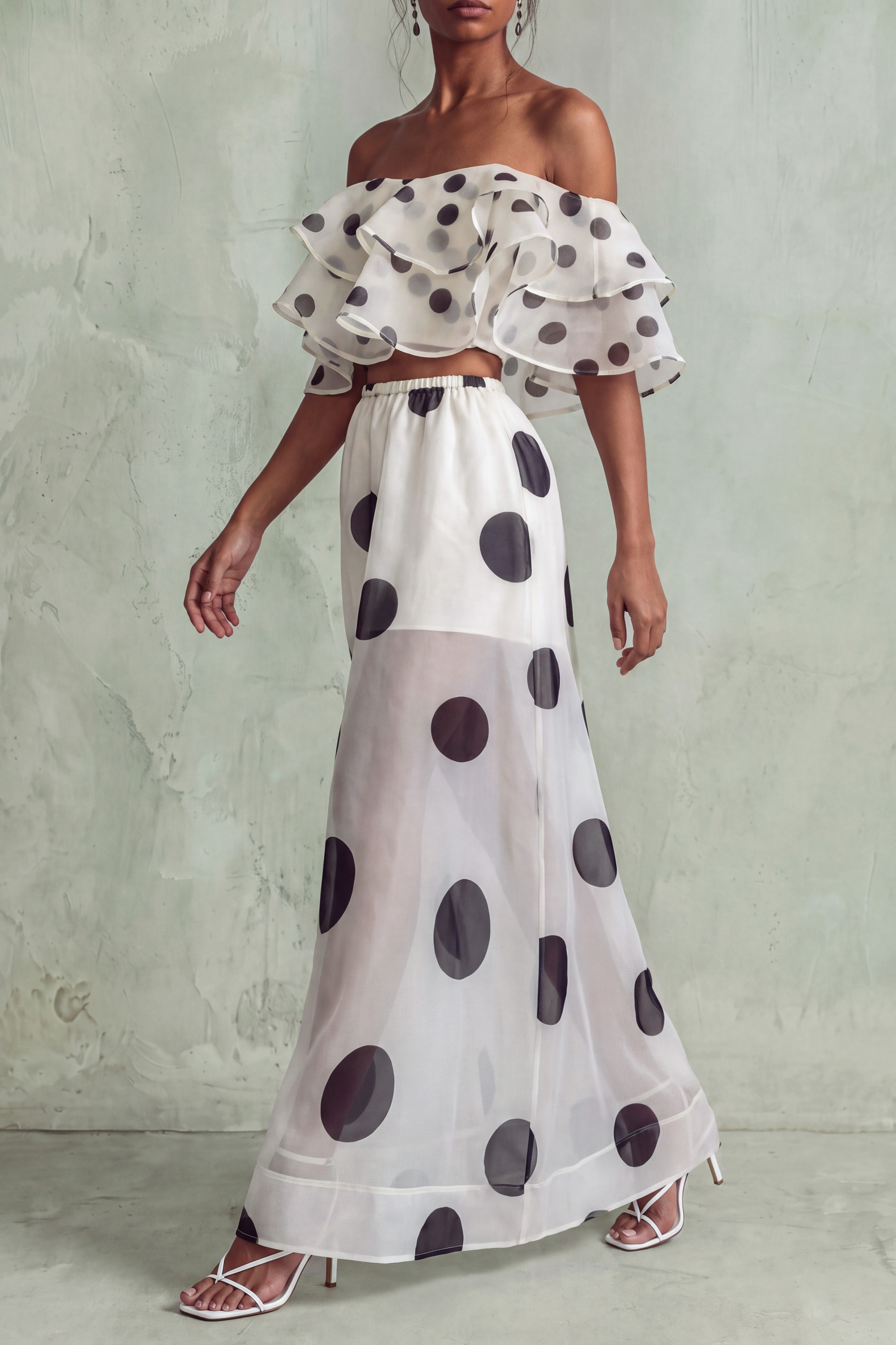 Elowen Off Shoulder Polka Dot Skirts Set