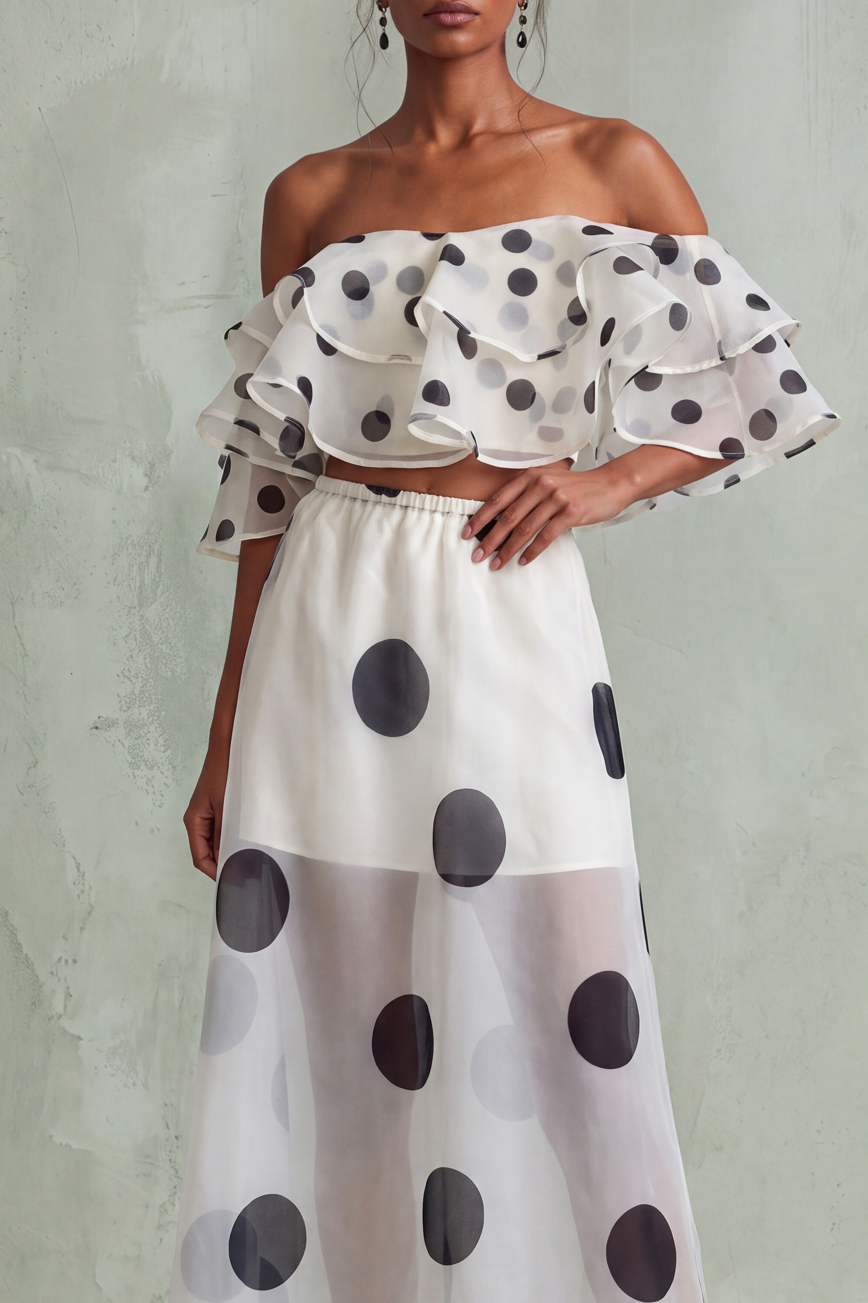 Elowen Off Shoulder Polka Dot Skirts Set