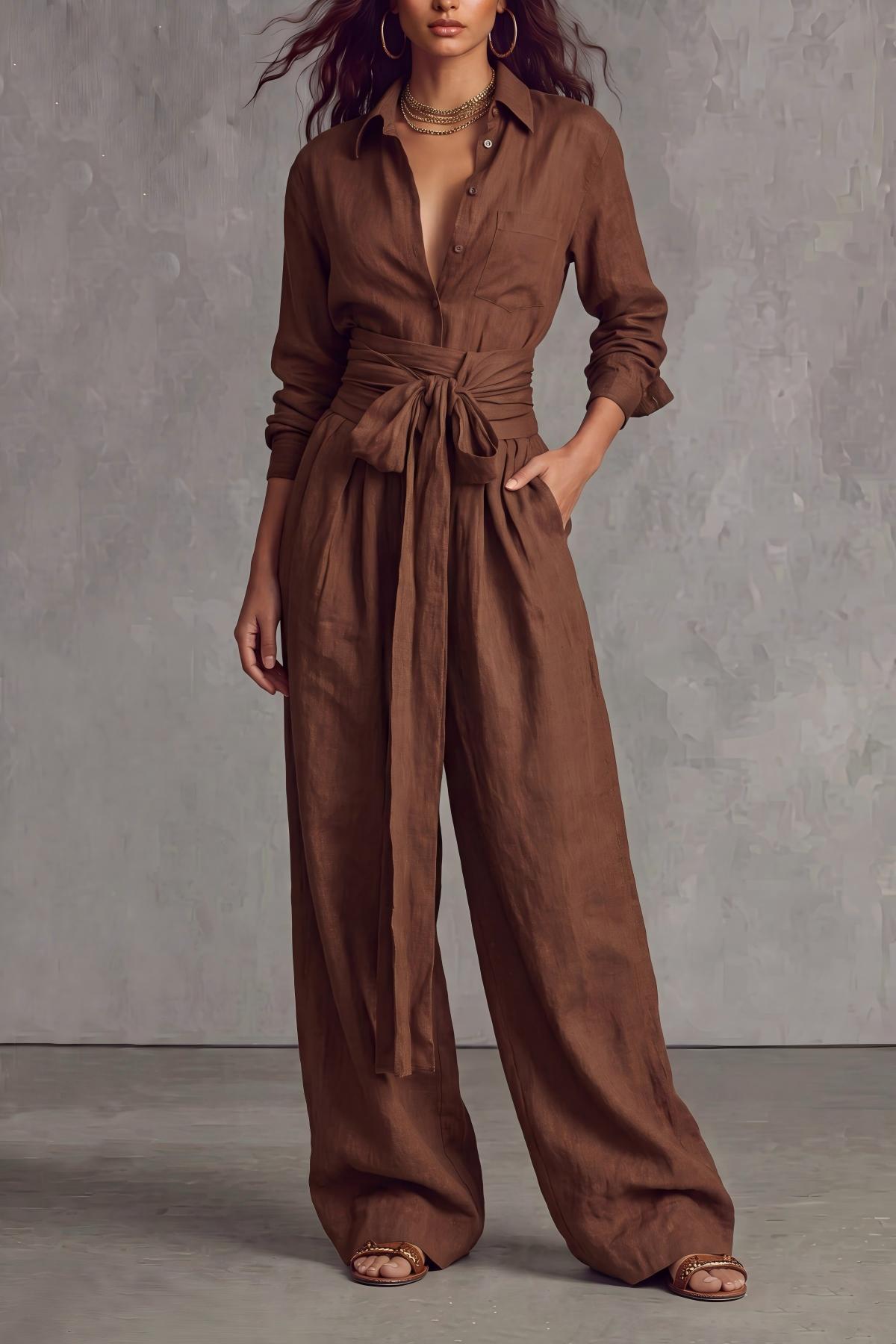 Elvora Long Sleeve Sash Tie Pants Set