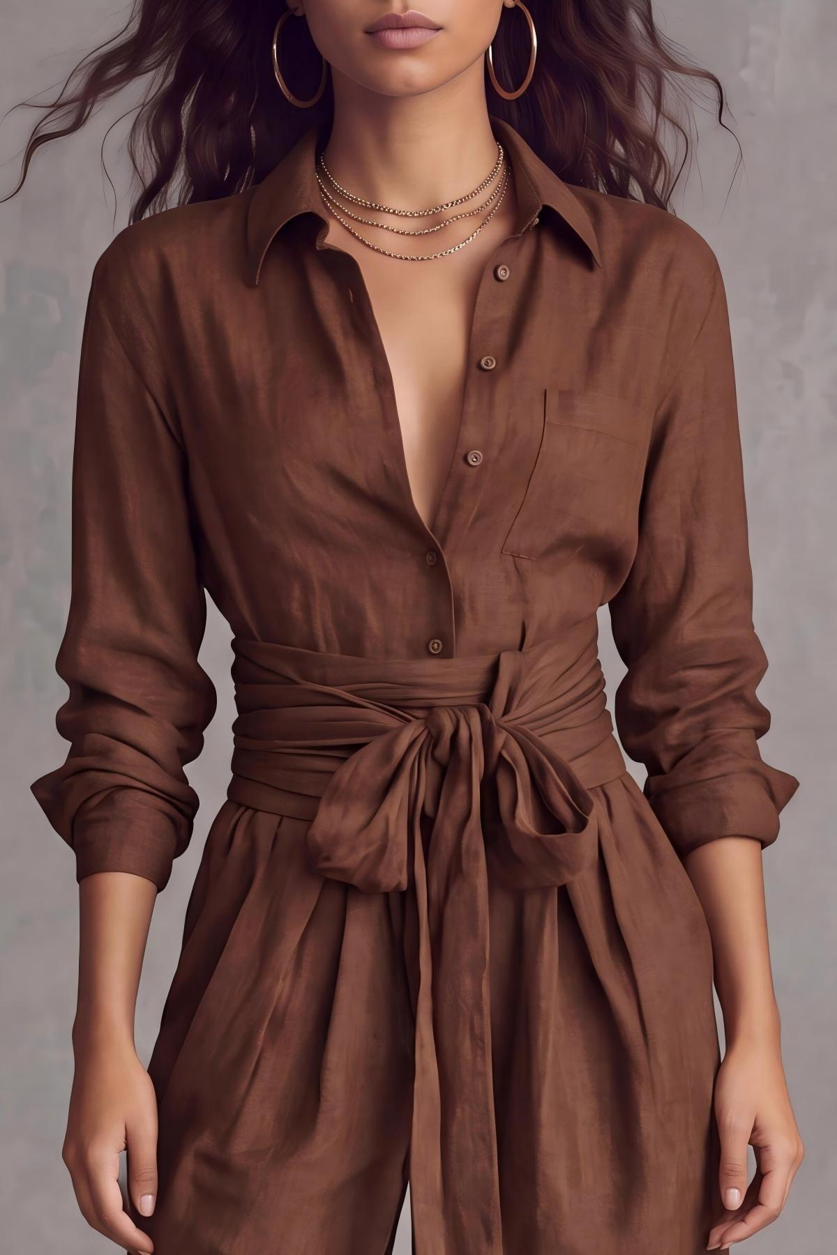 Elvora Long Sleeve Sash Tie Pants Set