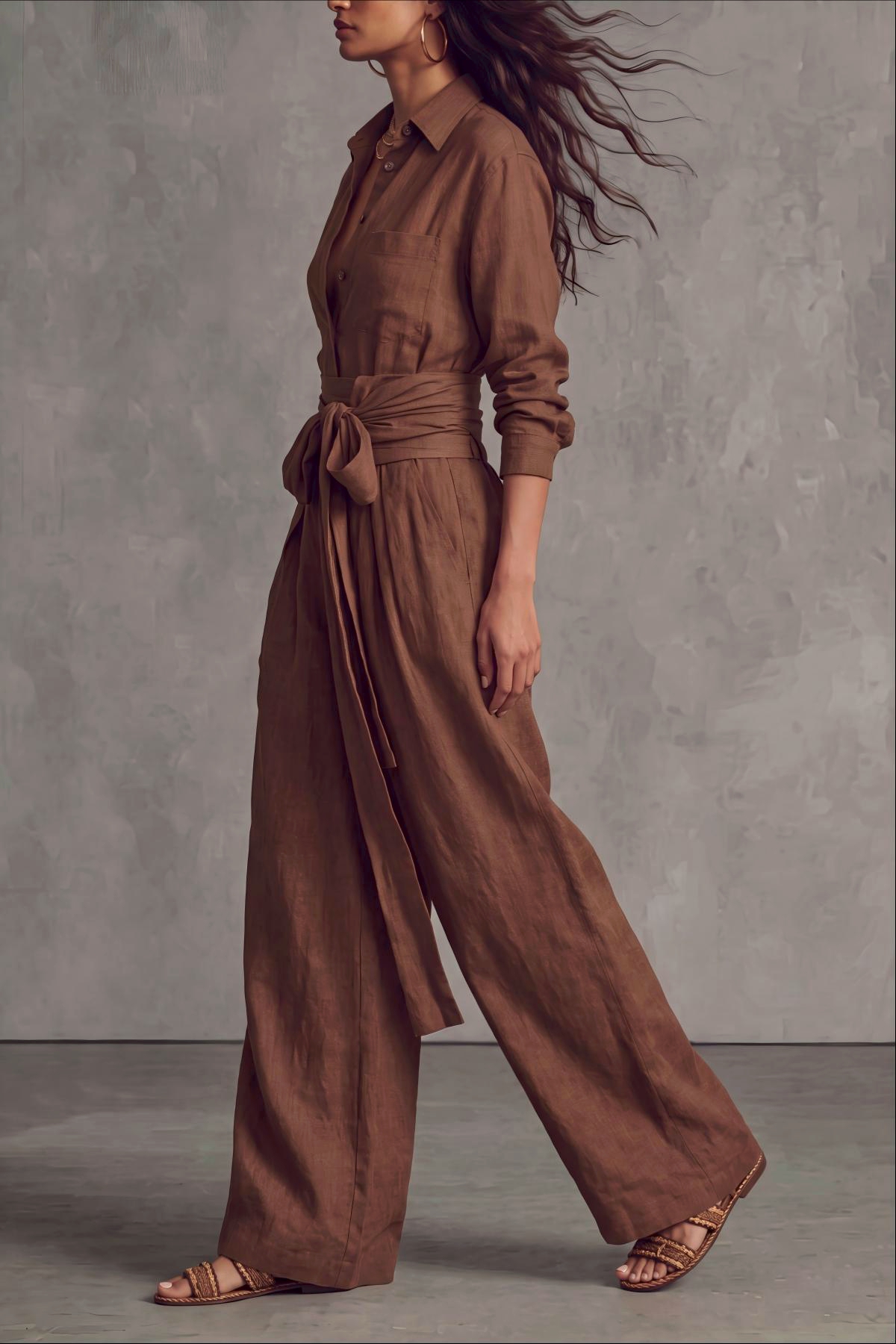 Elvora Long Sleeve Sash Tie Pants Set