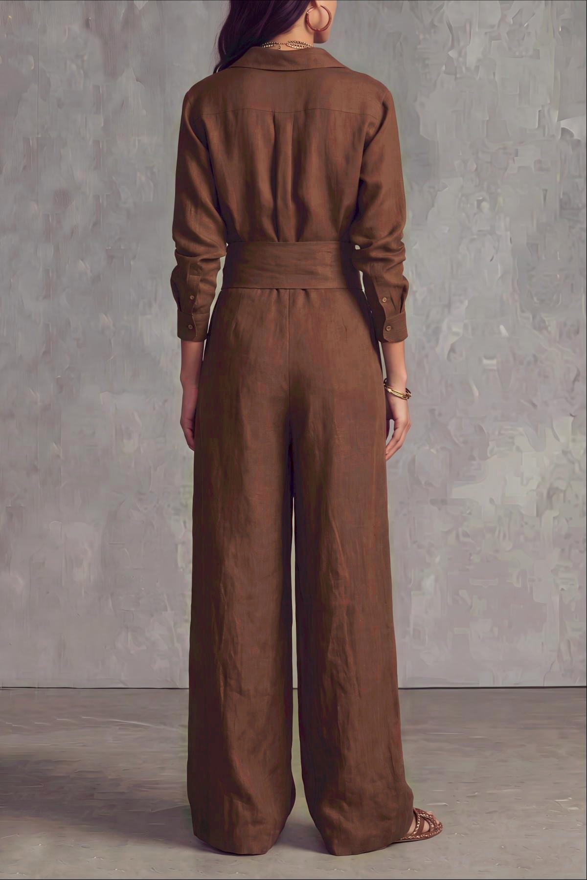 Elvora Long Sleeve Sash Tie Pants Set