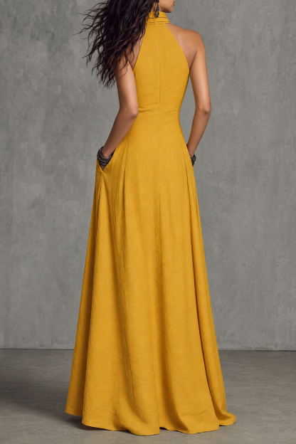 Elvore Halter Neck Pockets Maxi Dress 