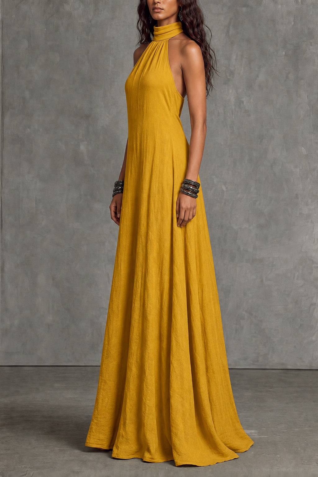 Elvore Halter Neck Pockets Maxi Dress 