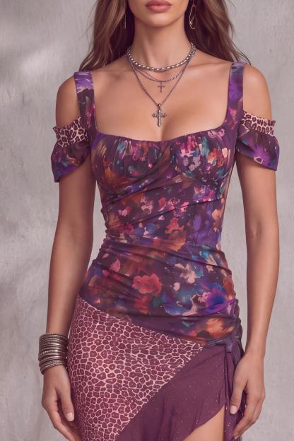 Elysia Floral Leopard Hem Slit Maxi Dress