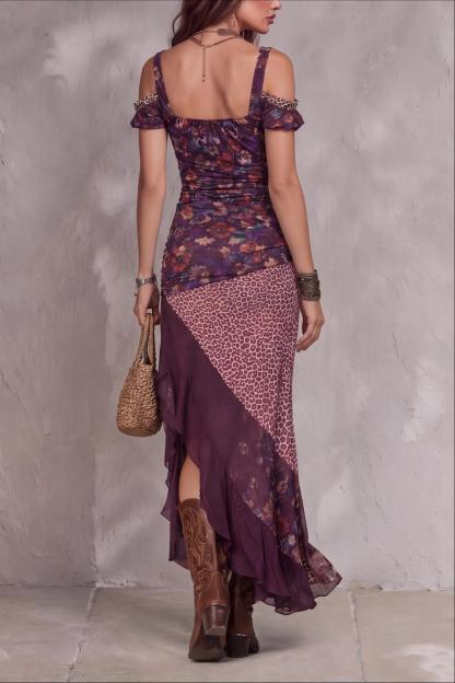 Elysia Floral Leopard Hem Slit Maxi Dress
