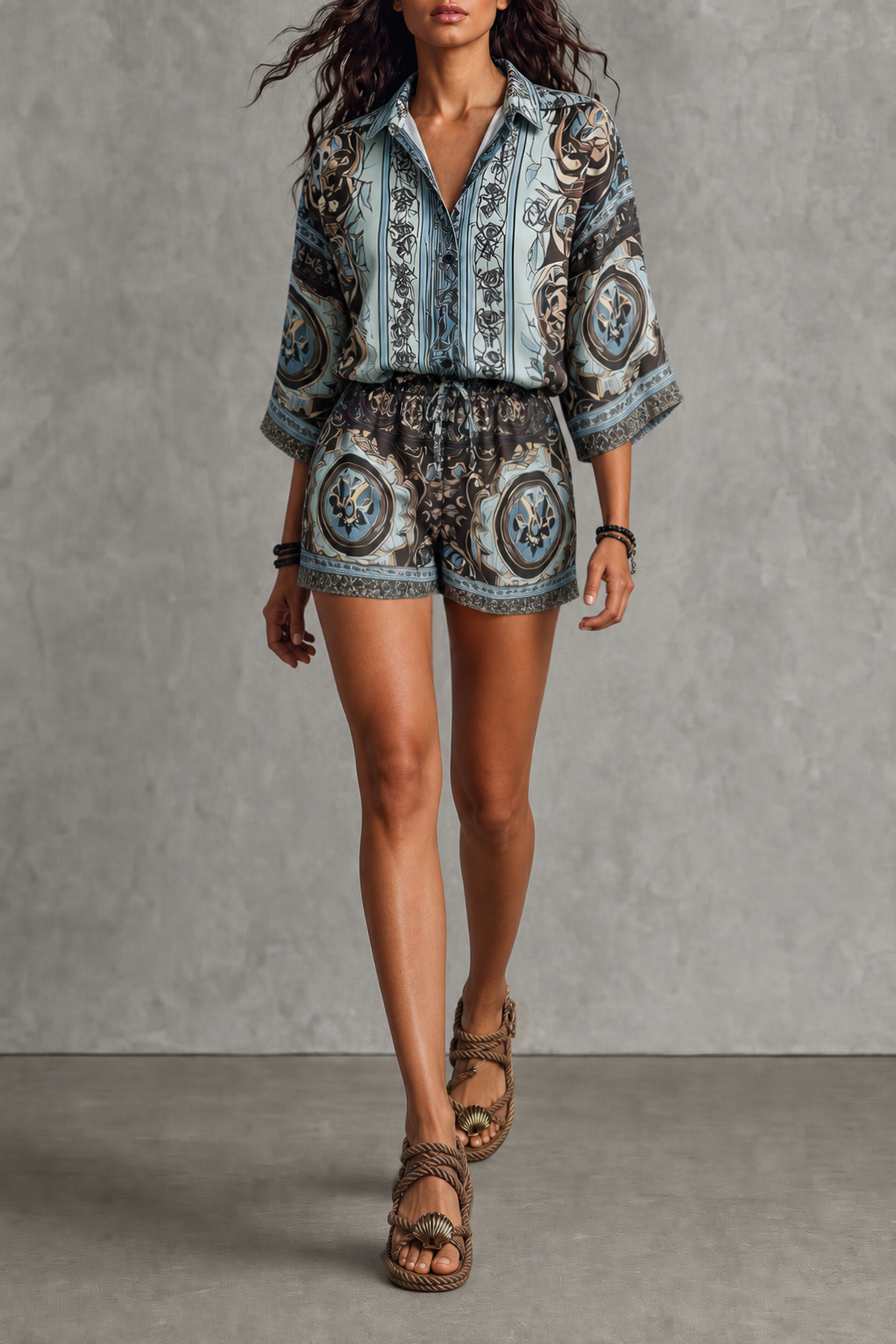 Esmara Batwing Sleeve Print Shorts Set