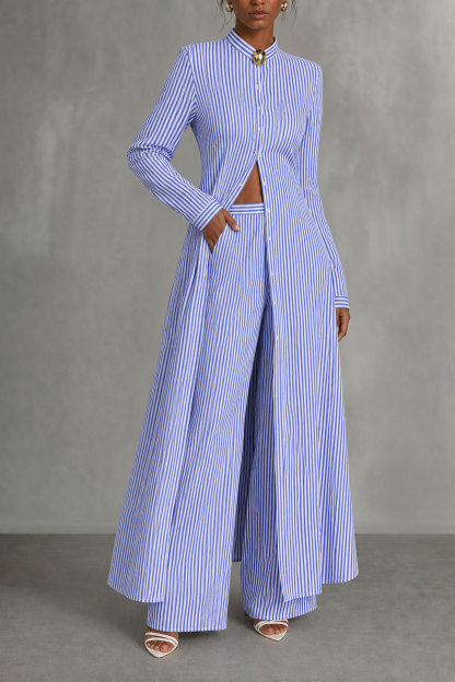 Estella Stripe Metal Decor Button Pants Set