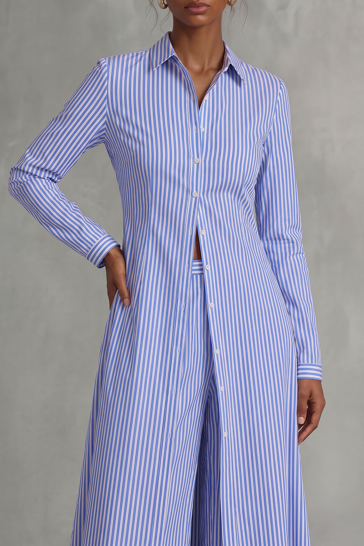 Estella Stripe Metal Decor Button Pants Set