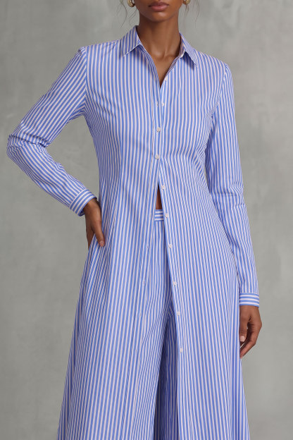 Estella Stripe Metal Decor Button Pants Set