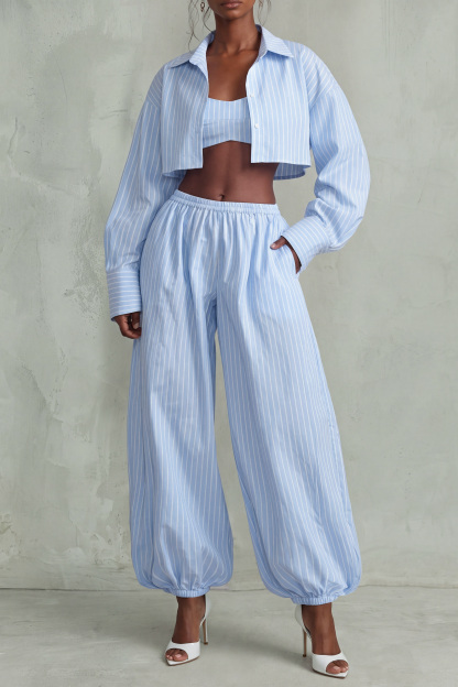 Estrella Cropped Shirt Stripe Pants Set