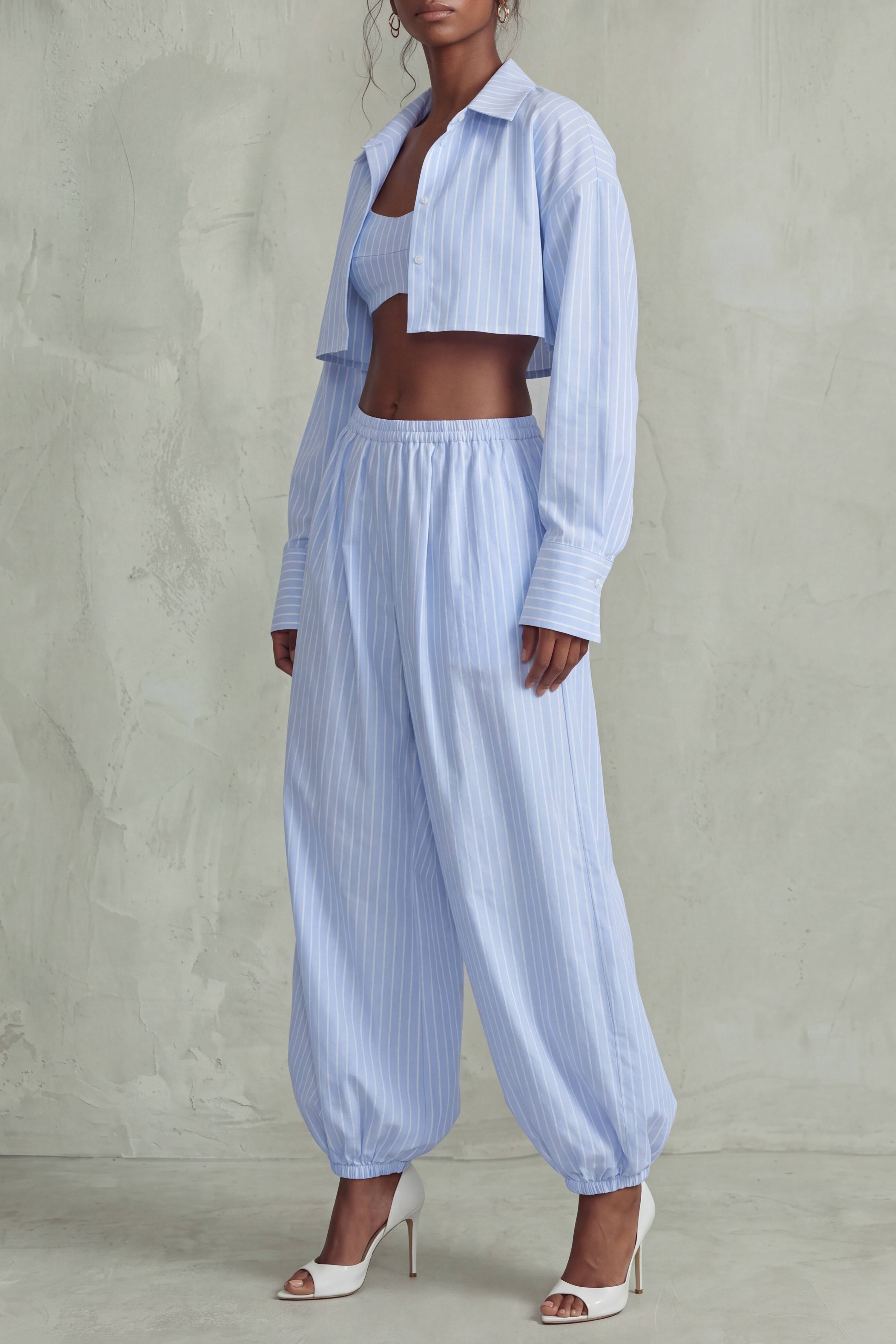 Estrella Cropped Shirt Stripe Pants Set